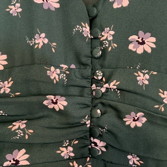 MIAMI Turquoise/Blue/White Floral Gathered Waist Button Up Dress, Sz Large, GUC. - Picture 4 of 8